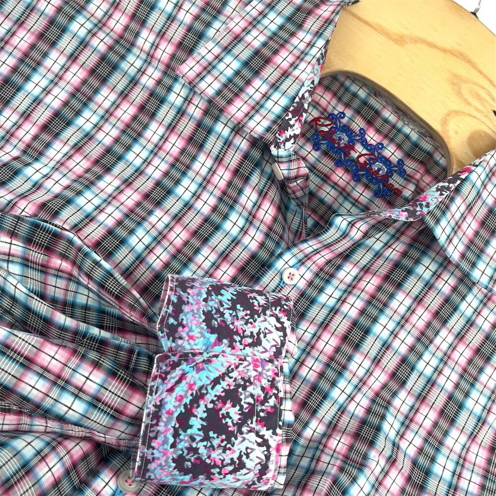 Men's Pink & Blue Plaid Button-Up Shirt